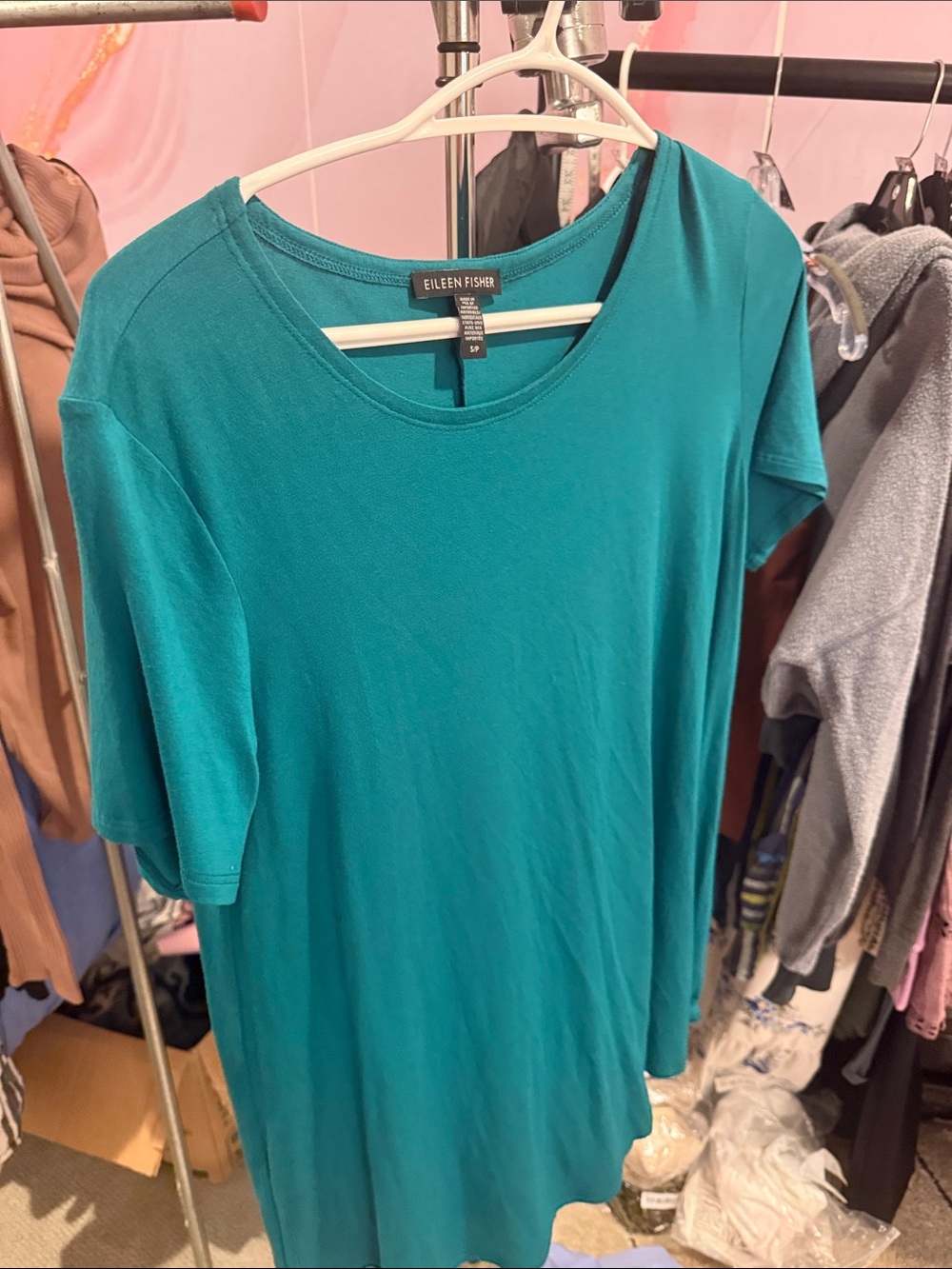 Eileen Fisher Teal Short-Sleeve Swing Tunic s